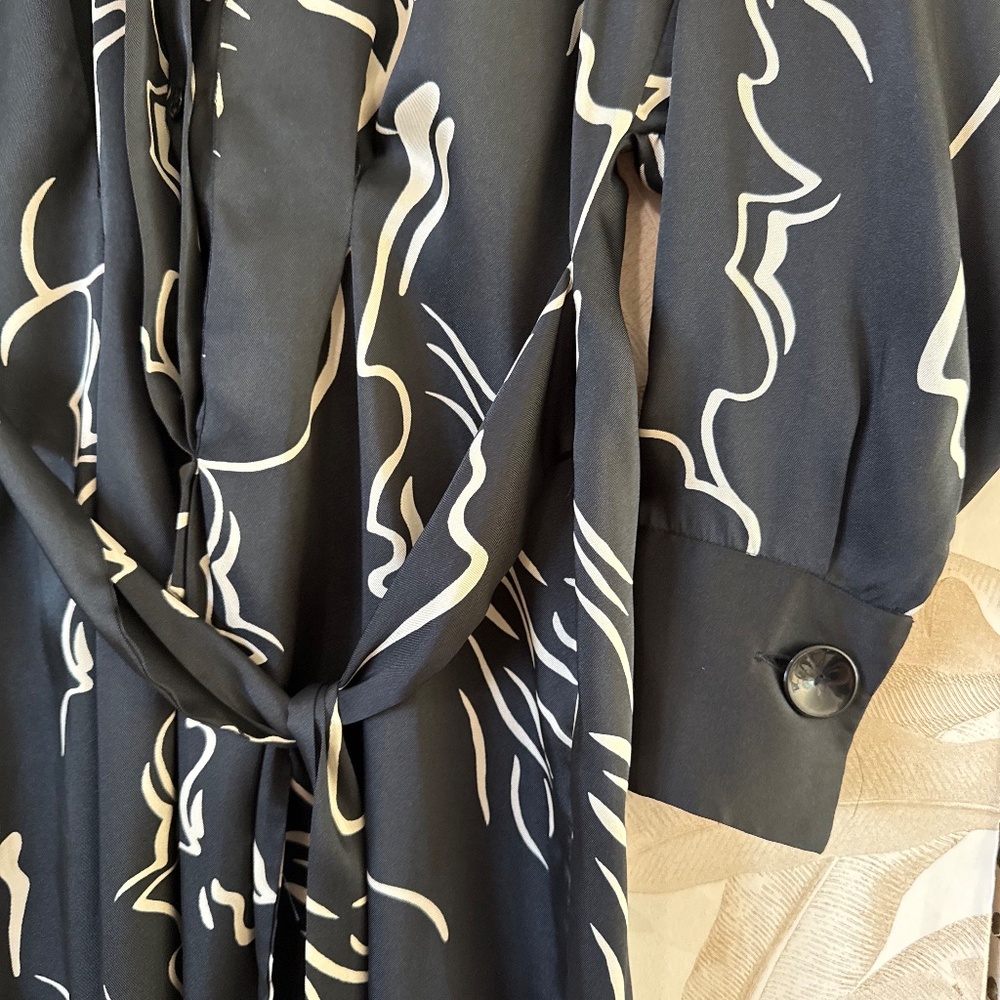 ZARA Black Abstract Print Shirt Dress – Long Sleeve Tie Waist Mini - Picture 6 of 7